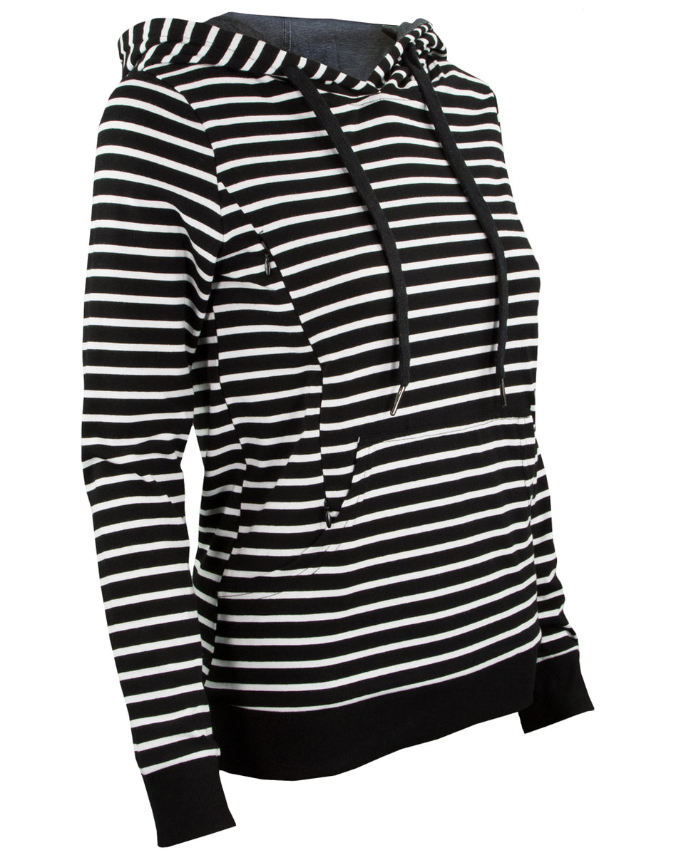 White and top black striped hoodie