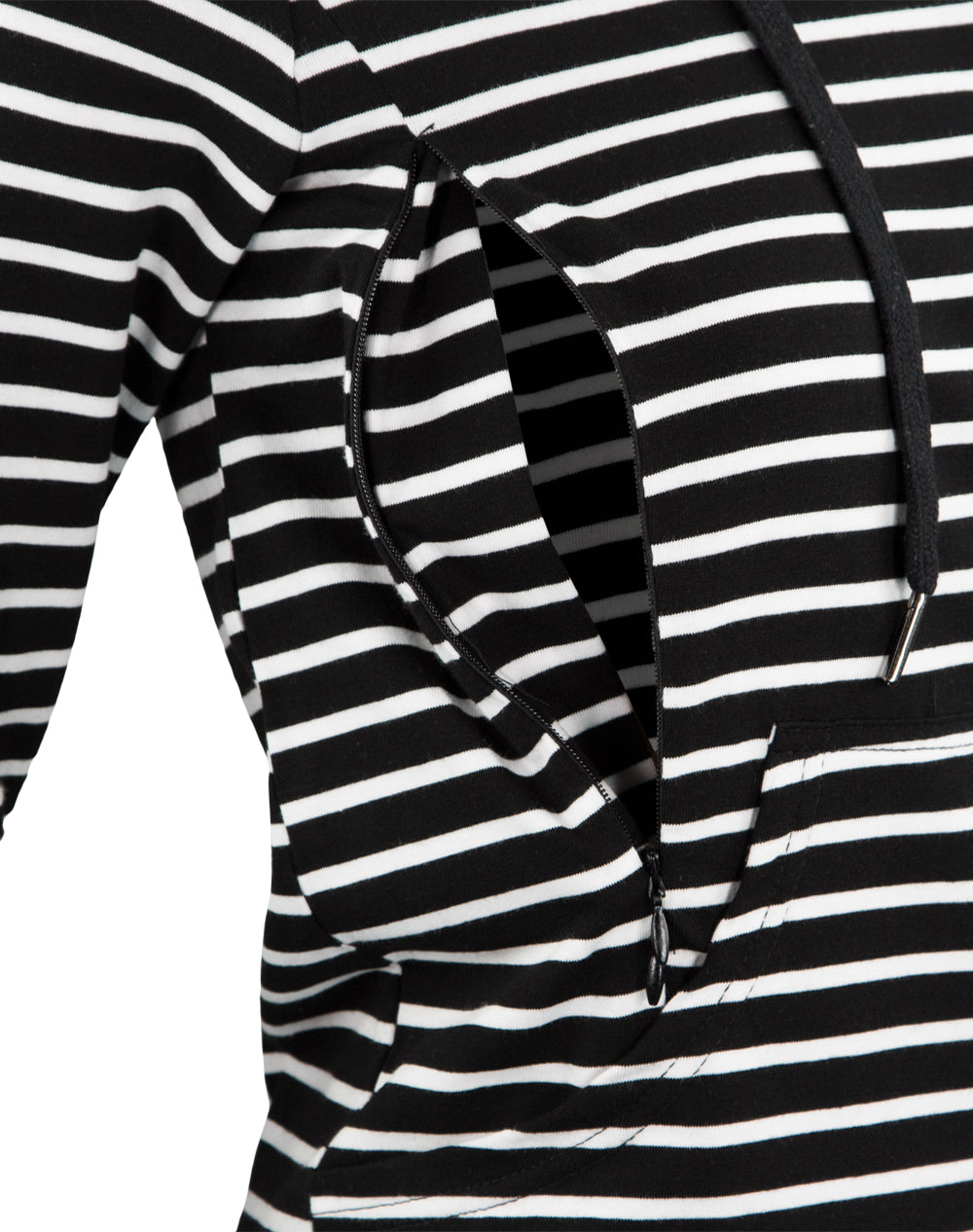 Nursing Striped Hoodie - Black with White Stripes