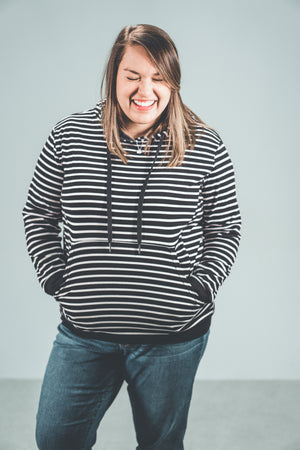 Nursing Striped Hoodie - Black with White Stripes