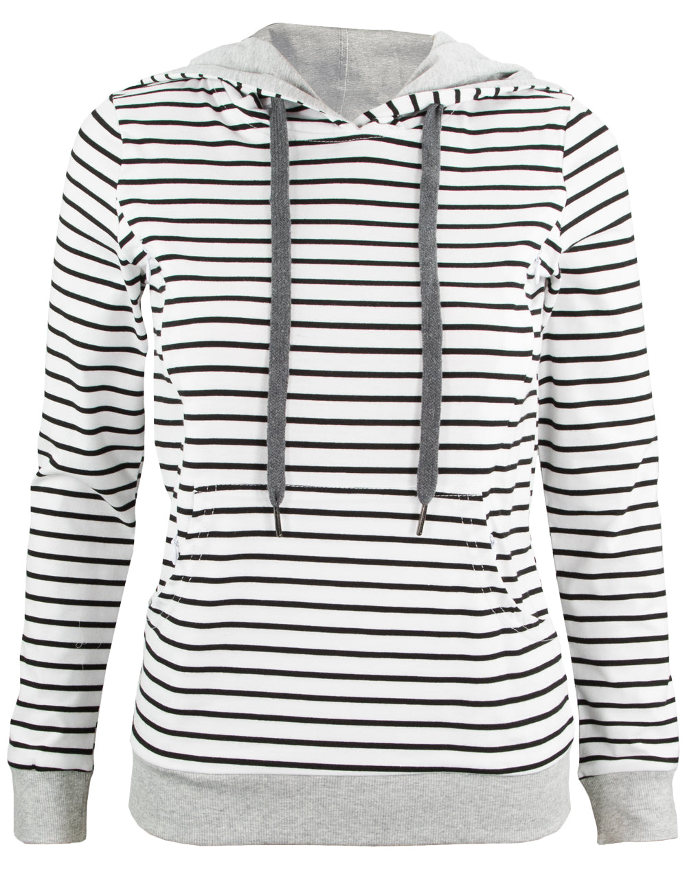 Nursing Striped Hoodie - White With Black Stripes
