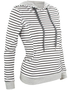 Nursing Striped Hoodie - White With Black Stripes